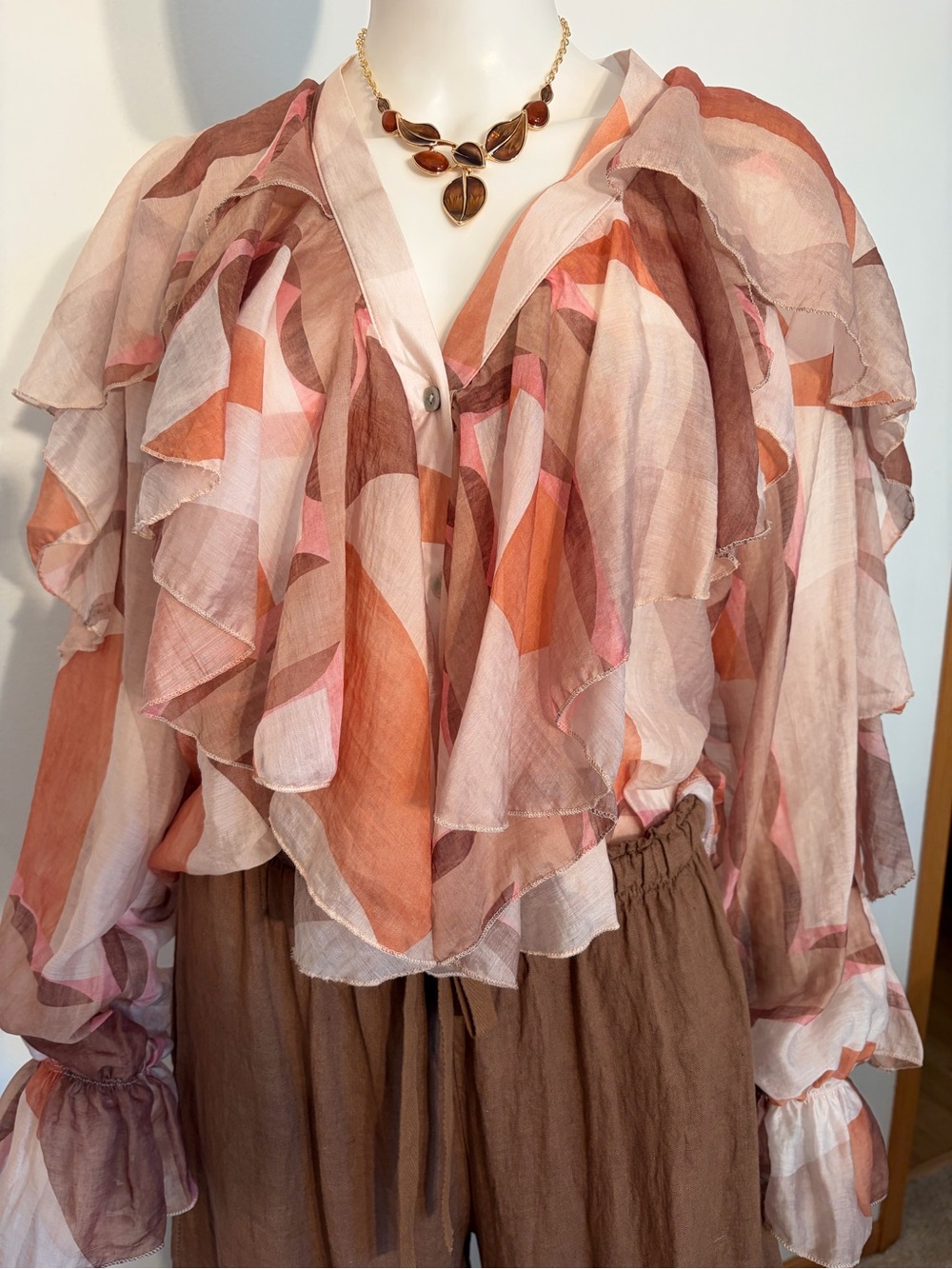 #920 New Collection Layered Ruffle Geometric Blouse - Made in Italy. NWT